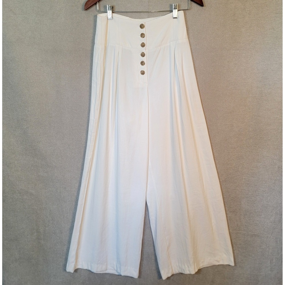 Gianni Bini Wide Leg Pants Flowy Button Front Pleated High Rise Womens 4 White